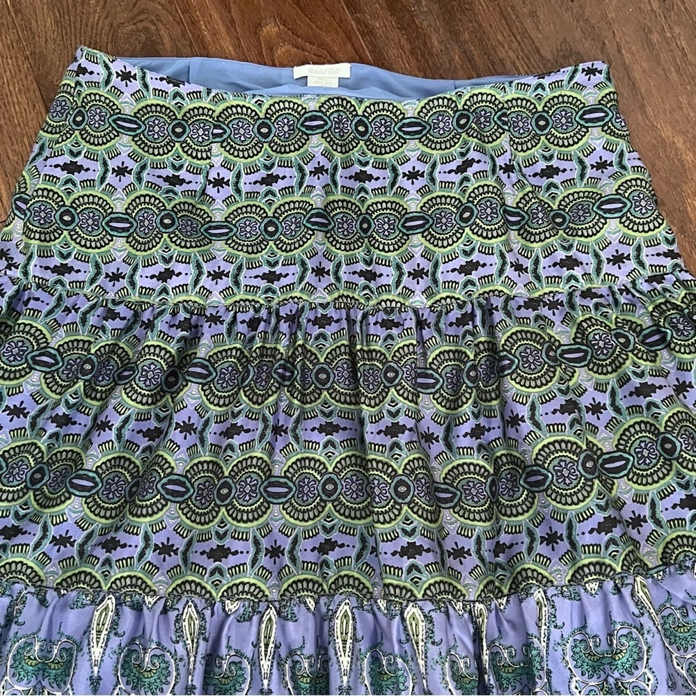 Marshall Fields Bohemian Blue Green Silk Skirt Boho Artsy Flowy - Picture 3 of 10